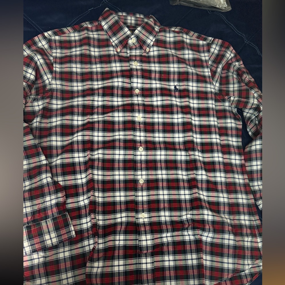 Ralph Lauren Men's Plaid Shirt - Red, Black, and White
